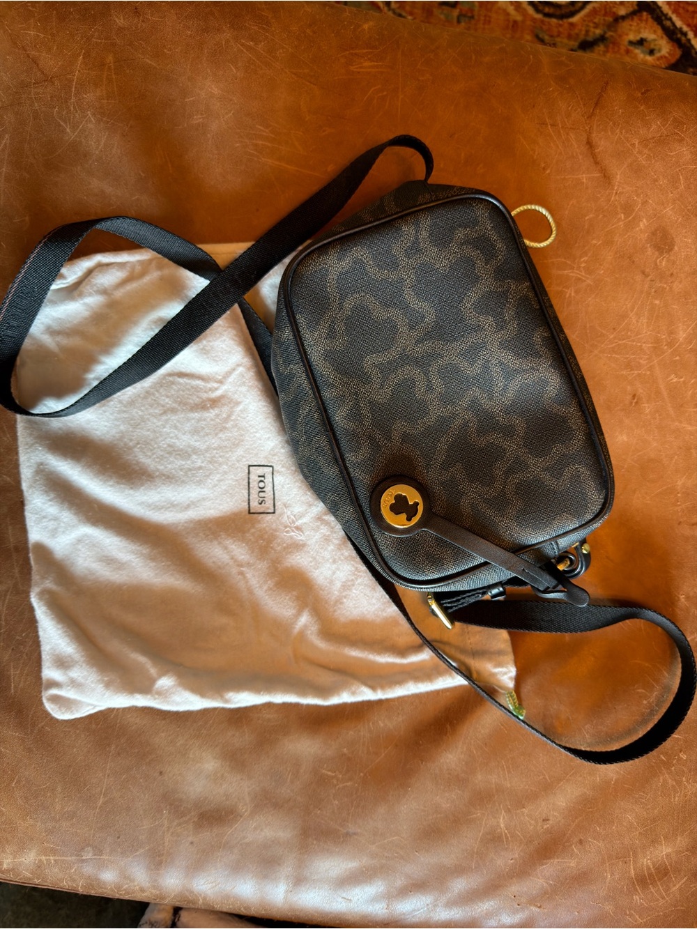 TOUS Black Signature Crossbody Bag with Gold Accent